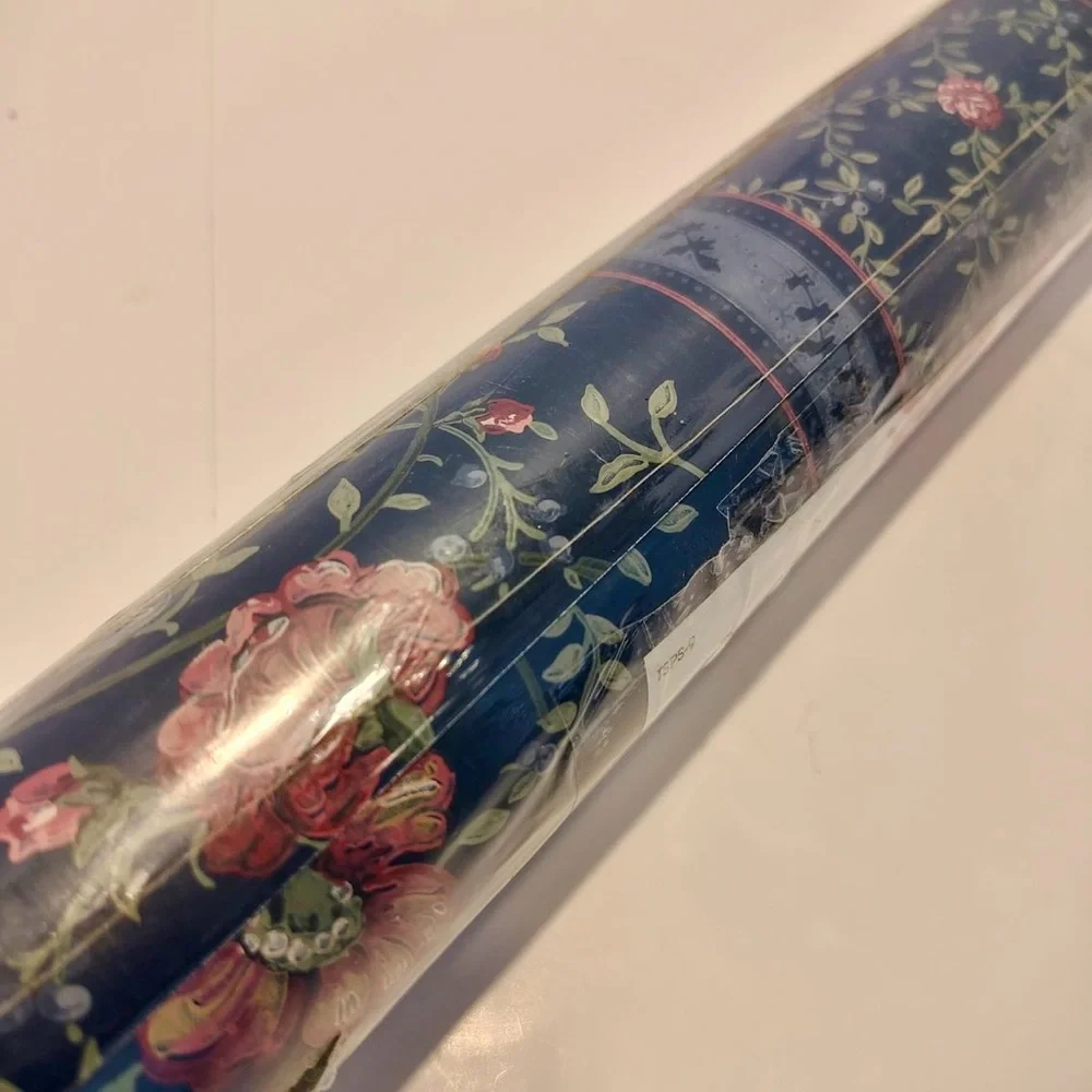 VTG Imperial Floral Prepasted Wallpaper Moody Romantic Cottagecore Blue Pink